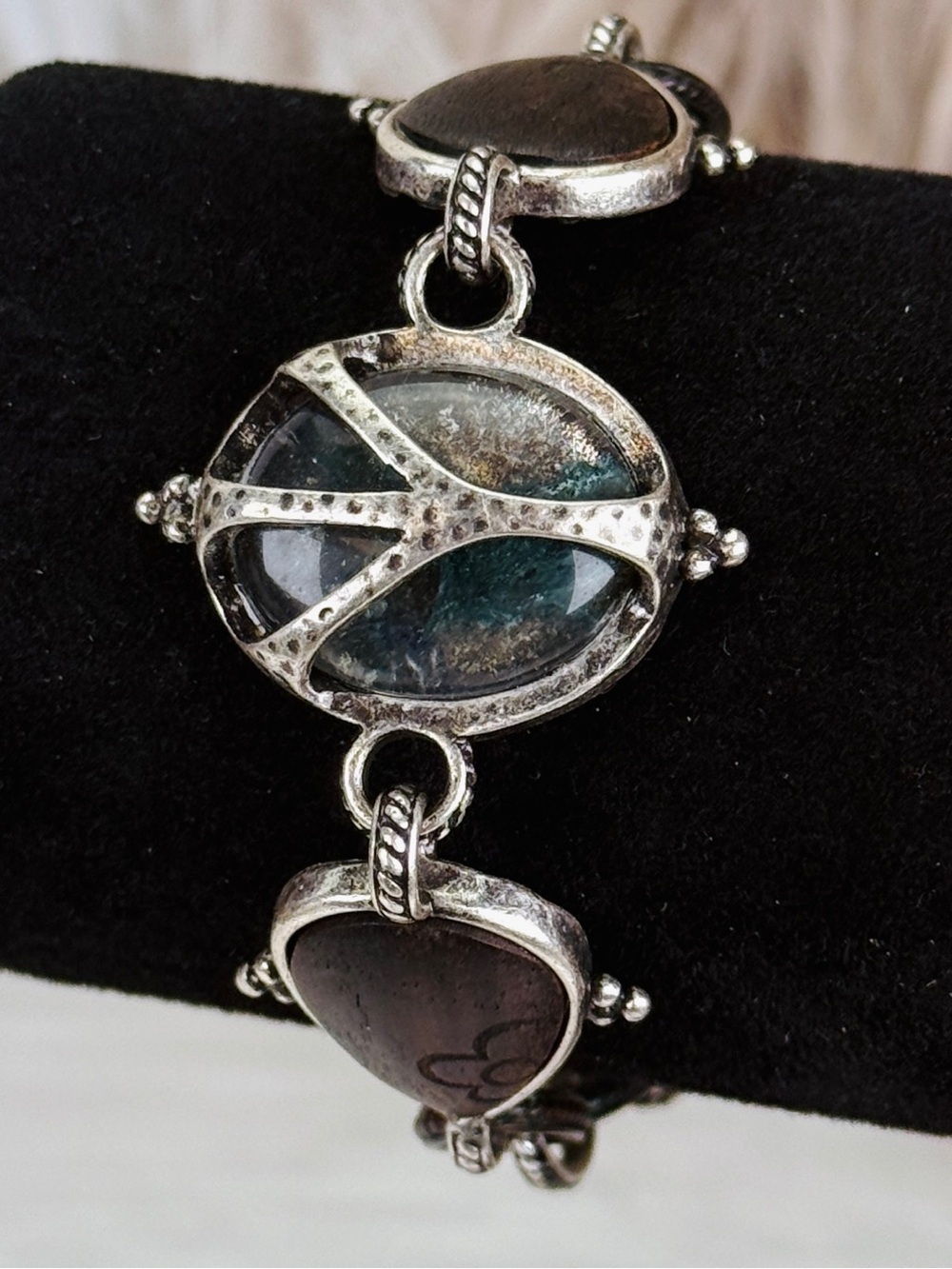 Mixed metal piece, sign, aged Silvertone Toggle Clasp Bracelet